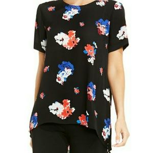 Vince Camuto Black Floral Hi-Lo Tunic Blouse